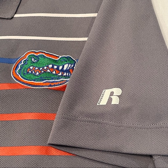 Florida Gators Polo Shirt Russell Size S Grey Gray Stripe - Picture 3 of 6